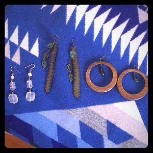 Earring Bundle- Leather Wood Hoops Sea Glass Pearl